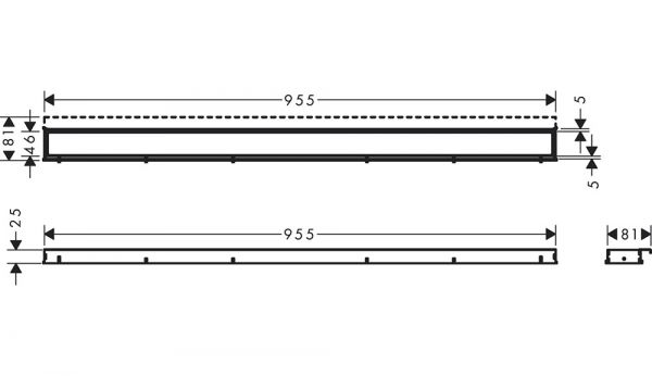 Hansgrohe RainDrain Match Fertigset Duschrinne 100cm, höhenverstell. Rahmen, befliesbar, mattweiß