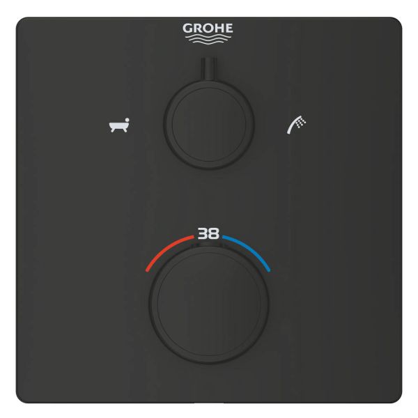 Grohe Grohtherm Thermostat-Wannenbatterie mit integrierter 2-Wege-Umstellung, eckig, matt black