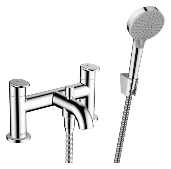 Hansgrohe Vernis Blend 2-Loch Wannenrandmischer Fertigset mit Umstellventil und Handbrause, chrom 71461000