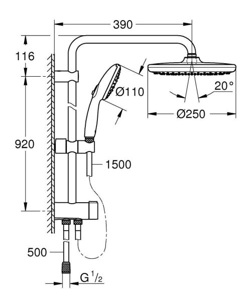 Grohe Tempesta System 250 Flex Duschsystem 90cm mit Umstellung, wassersparend, chrom