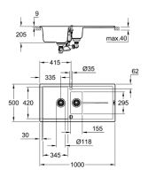 Vorschau: Grohe K400 60-C Kompositspüle mit Abtropffläche und Zusatzbecken, granit schwarz