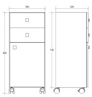 Vorschau: lineabeta RUNNER Rollcontainer 2 Schubladen, 1 Tür, quadratische Griffe