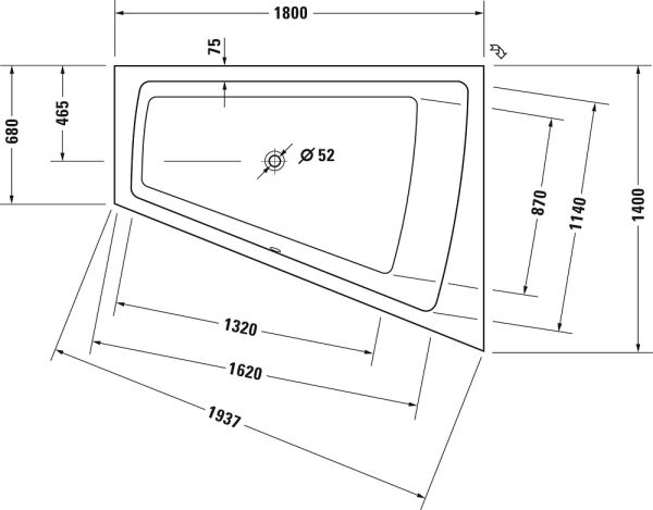 Duravit Paiova Einbau-Badewanne trapezförmig, Ecke rechts, 180x140cm, weiß