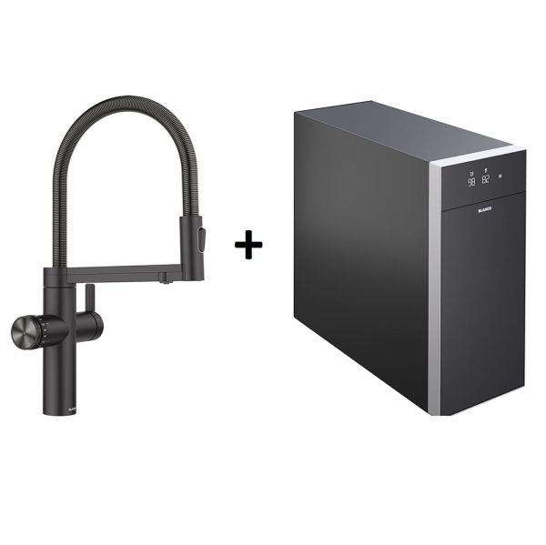 Blanco Choice Komplettset Icona Kochendwasser-Küchenarmatur inkl. Wasseraufbereitungseinheit, schwarz matt 527657+527660