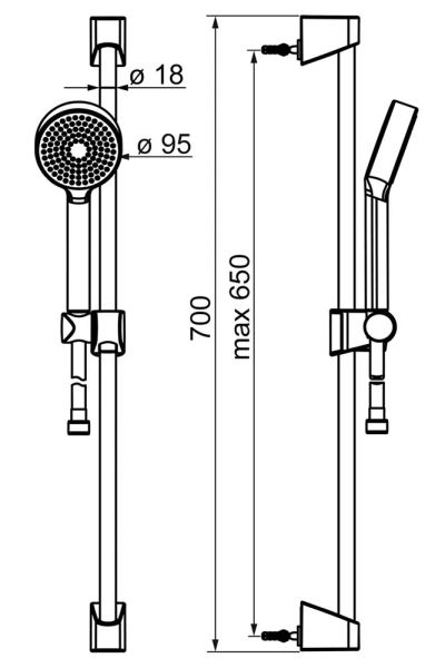 Hansa Hansabasicjet Eco Wandstangen-Set 65cm, Eco-Durchfluss, chrom