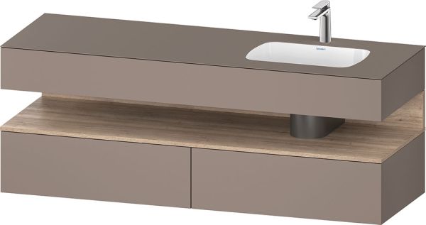 Duravit Qatego Einbauwaschtisch rechts mit Unterschrank 160cm in basalt matt, mit offenem Fach in eiche marmoriert QA4796